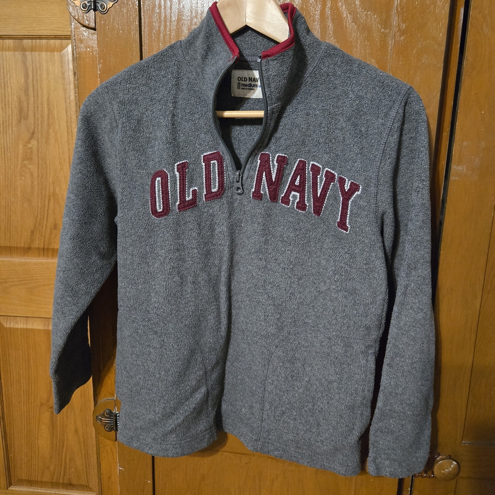 Old Navy Charcoal Quarter Zip Sweater with Burgundy Lettering